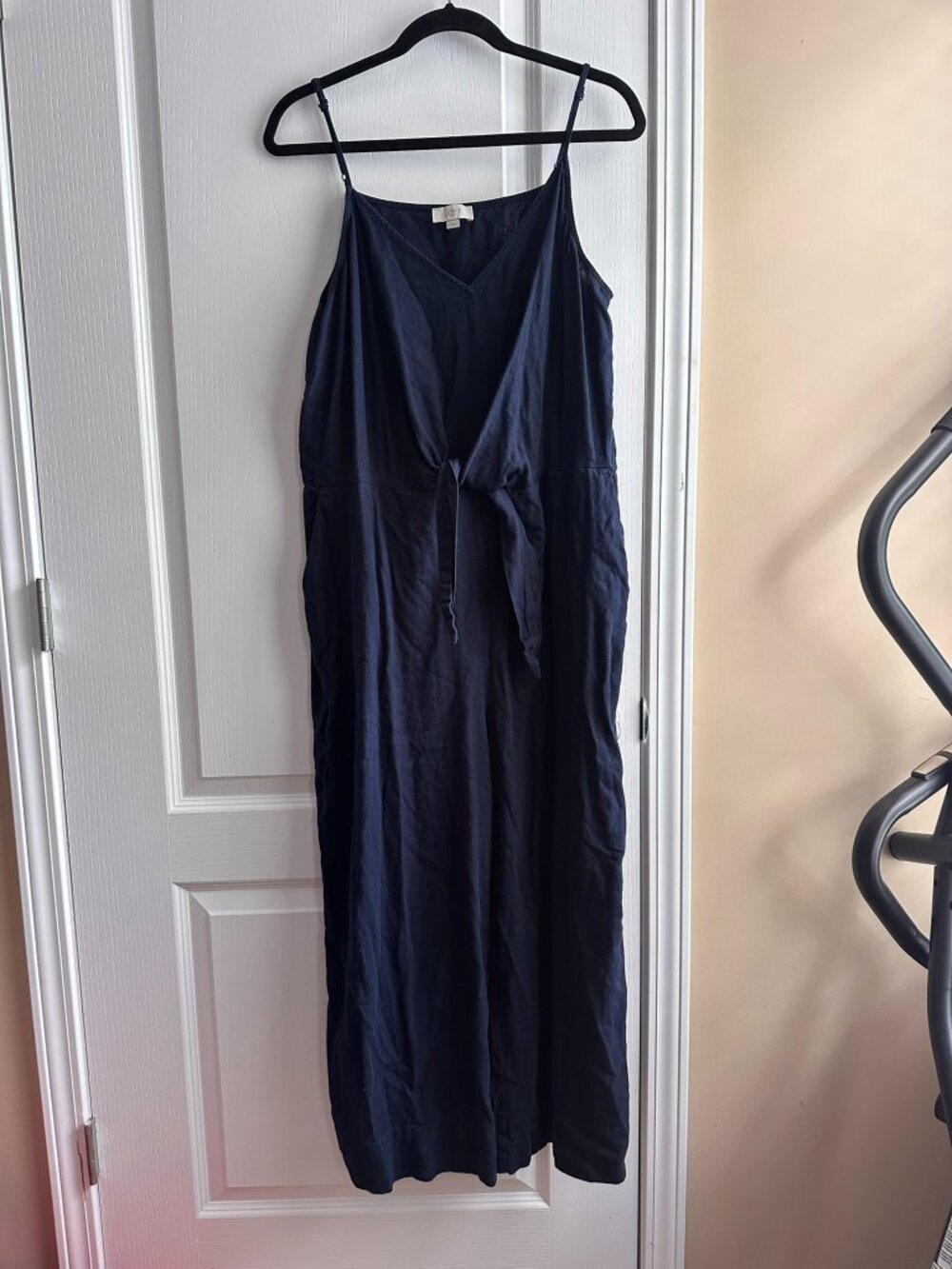 Loft Outlet Navy Blue Strappy Linen Jumpsuit Size XL